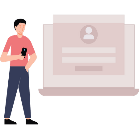 Garçon regardant le profil utilisateur sur un ordinateur portable  Illustration