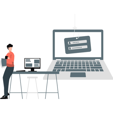 Garçon regardant l'écran de l'ordinateur portable pour l'authentification de l'utilisateur Illustration