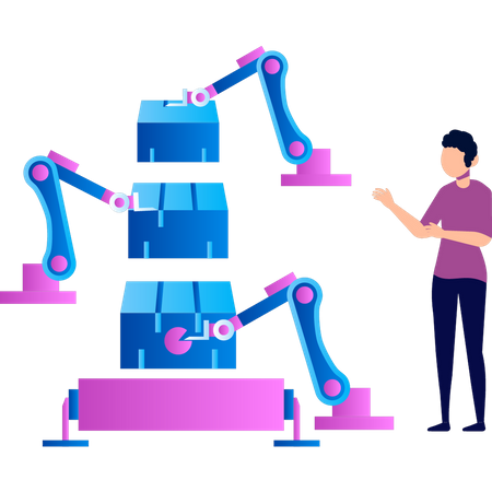 Garçon regardant les machines fonctionner  Illustration