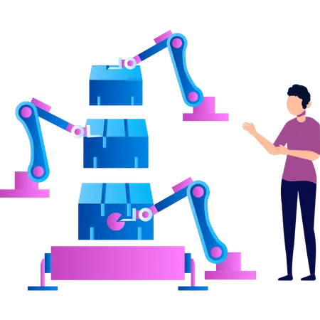 Garçon regardant les machines fonctionner  Illustration