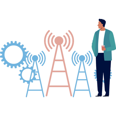 Garçon regardant les signaux d'antenne  Illustration