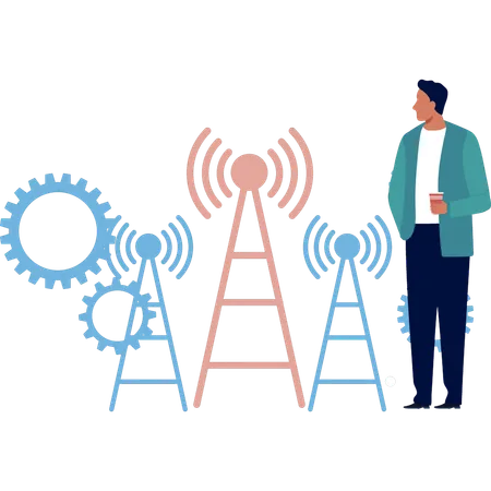 Garçon regardant les signaux d'antenne  Illustration