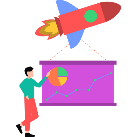 Garçon regardant la fusée de démarrage  Illustration