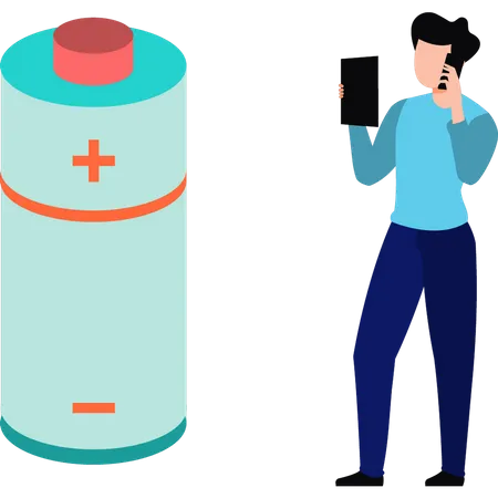 Garçon regardant la cellule de batterie  Illustration