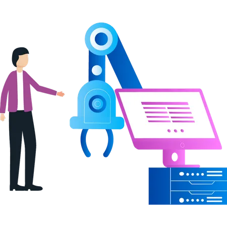 Garçon regardant la machine d'automatisation  Illustration