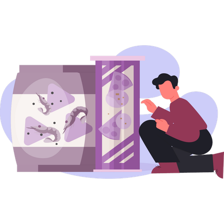 Garçon regardant une tranche de pizza en paquet  Illustration