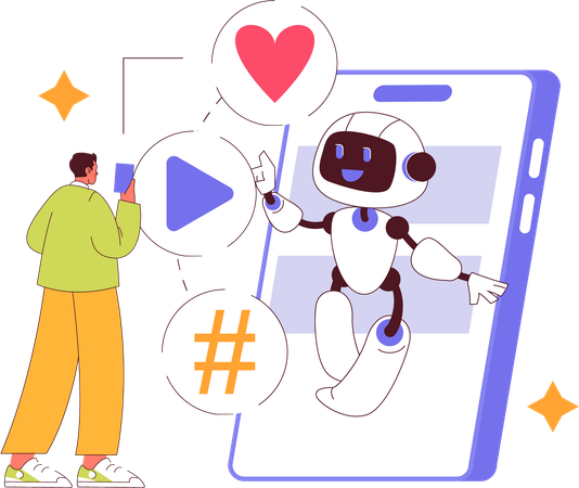 Garçon regardant une vidéo de robot  Illustration