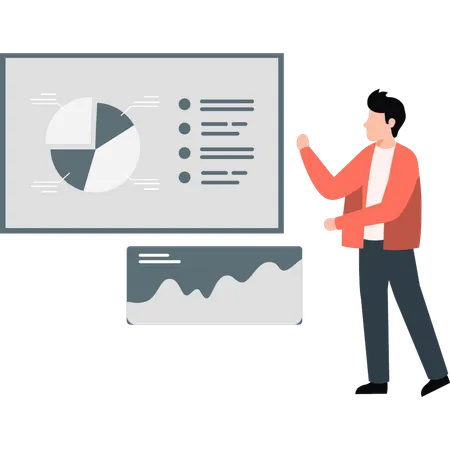 Le garçon regarde le graphique de l'entreprise  Illustration