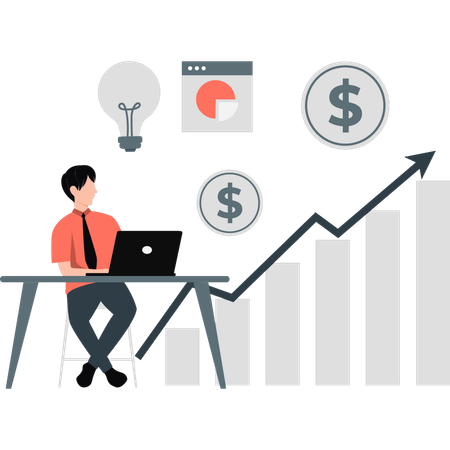 Un garçon regarde un graphique financier d'entreprise  Illustration