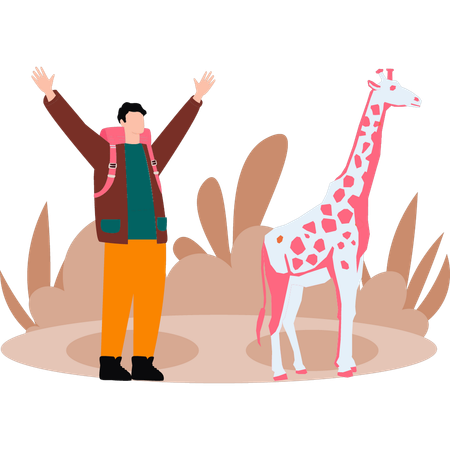 Le garçon regarde la girafe  Illustration