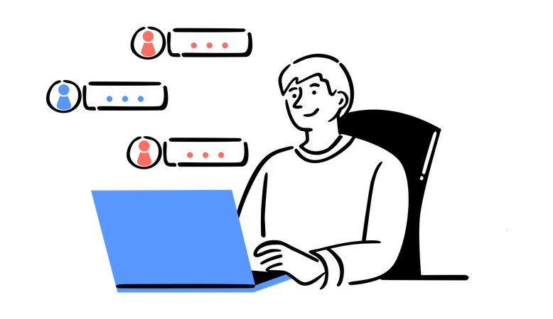 Un garçon répond aux commentaires sur les réseaux sociaux  Illustration