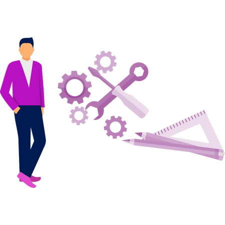 Le garçon représente les outils de construction  Illustration