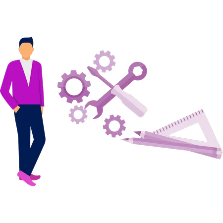 Le garçon représente les outils de construction  Illustration