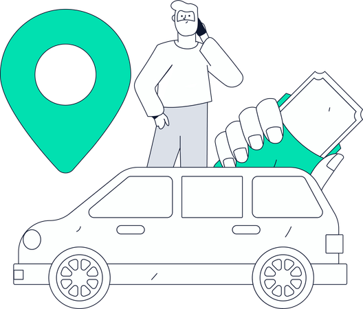 Garçon réservant un taxi en ligne  Illustration