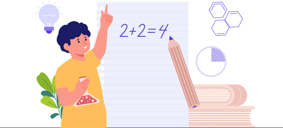 Garçon résolvant une équation mathématique  Illustration