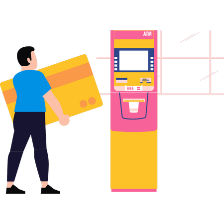 Garçon retirant de l’argent au guichet automatique  Illustration