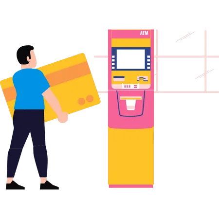 Garçon retirant de l’argent au guichet automatique  Illustration