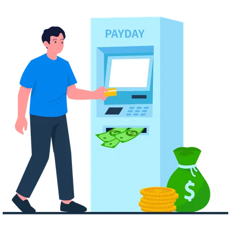 Garçon retire son salaire  Illustration