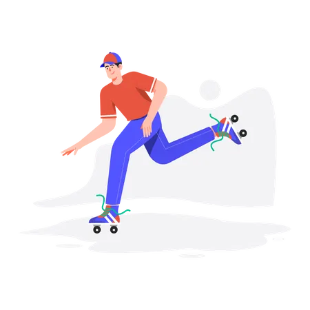 Garçon, balade, patinage  Illustration