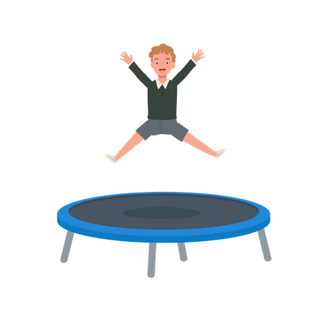 Garçon sautant sur le trampoline  Illustration