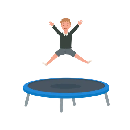 Garçon sautant sur le trampoline  Illustration