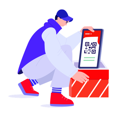 Garçon scannant le code qr  Illustration