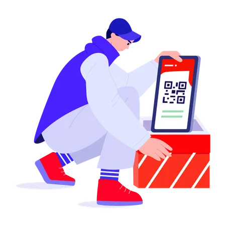 Garçon scannant le code qr  Illustration