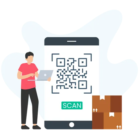 Garçon scannant le code qr  Illustration