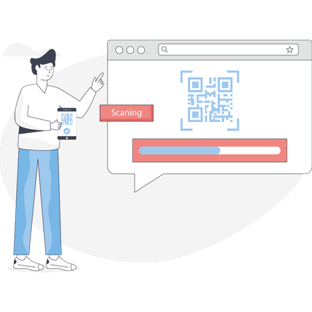 Garçon scannant le code qr  Illustration