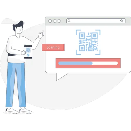 Garçon scannant le code qr  Illustration