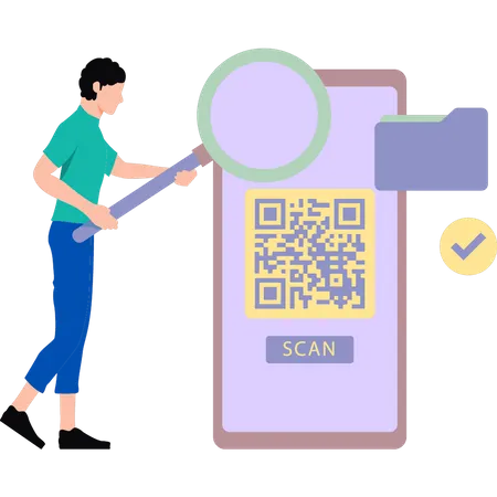 Garçon scannant le code qr  Illustration