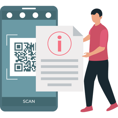 Garçon scannant le reçu via le code QR  Illustration