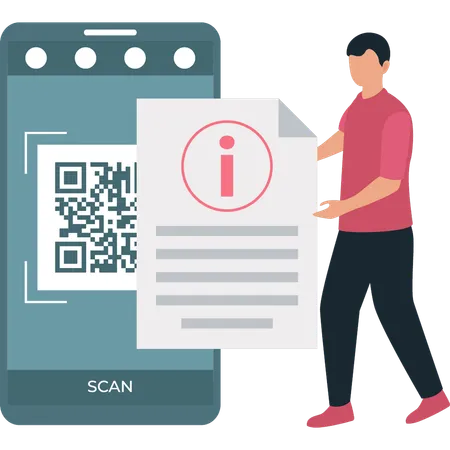 Garçon scannant le reçu via le code QR  Illustration