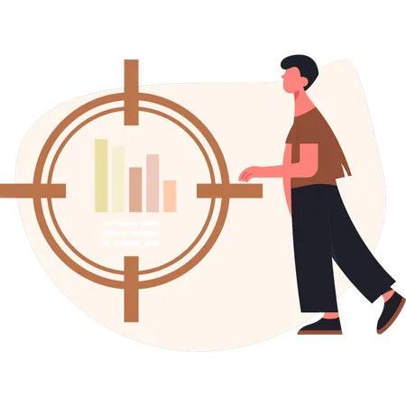 Un garçon se concentre sur un graphique d'entreprise  Illustration