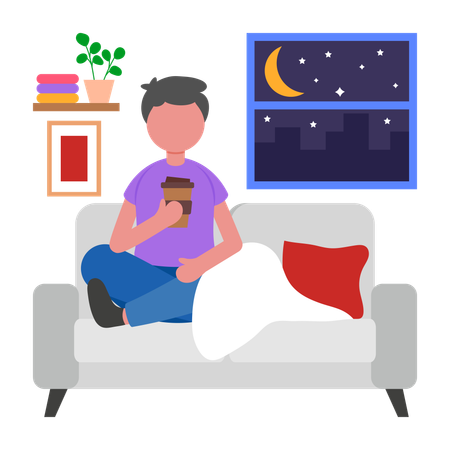 Garçon se sentant bien au chaud la nuit  Illustration