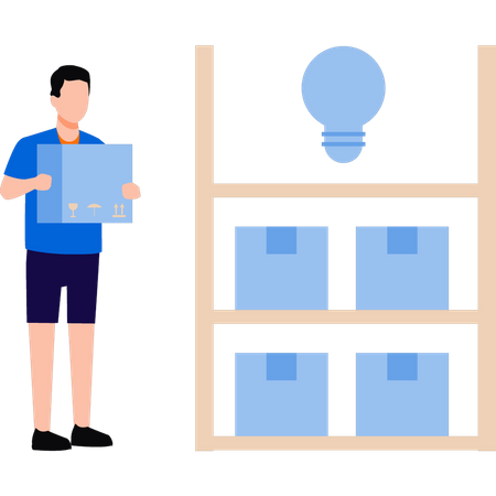 Un garçon se tient près du support logistique  Illustration