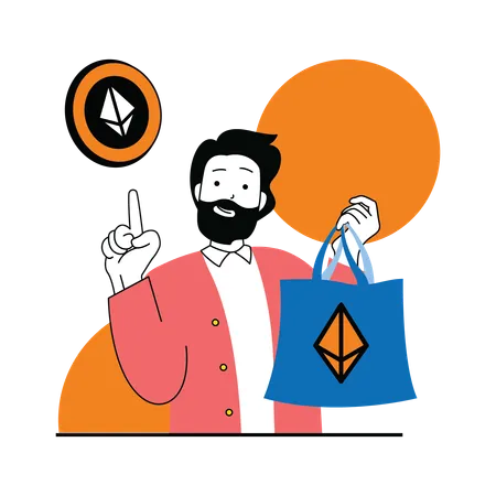 Garçon faisant du shopping crypto  Illustration