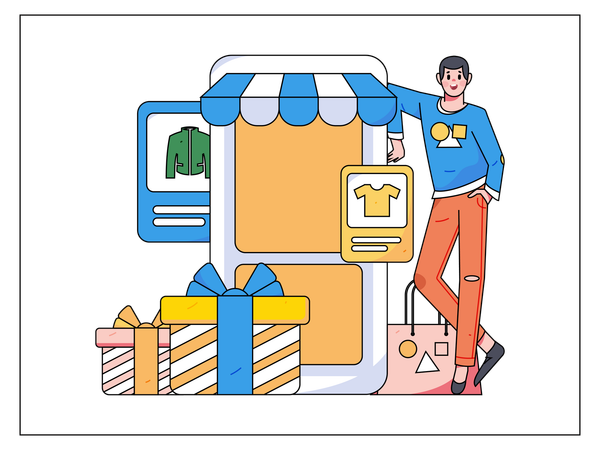 Garçon faisant des achats en ligne  Illustration