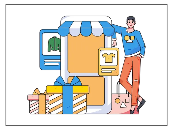 Garçon faisant des achats en ligne  Illustration