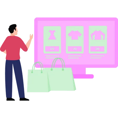 Garçon faisant des achats en ligne  Illustration