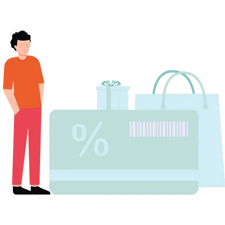 Garçon faisant du shopping en solde  Illustration