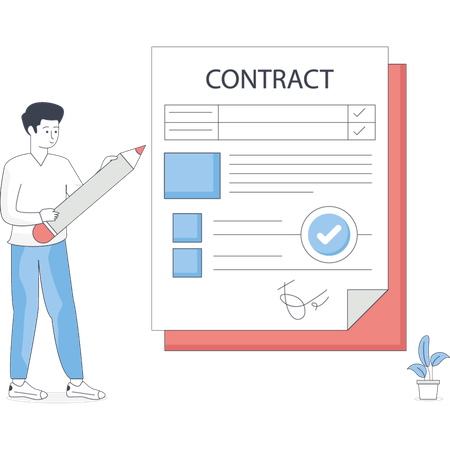Un garçon signe un contrat  Illustration