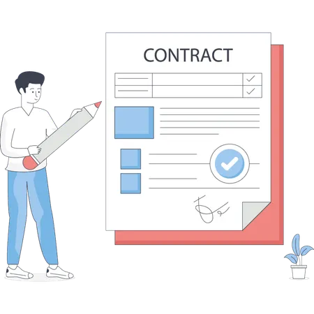Un garçon signe un contrat  Illustration