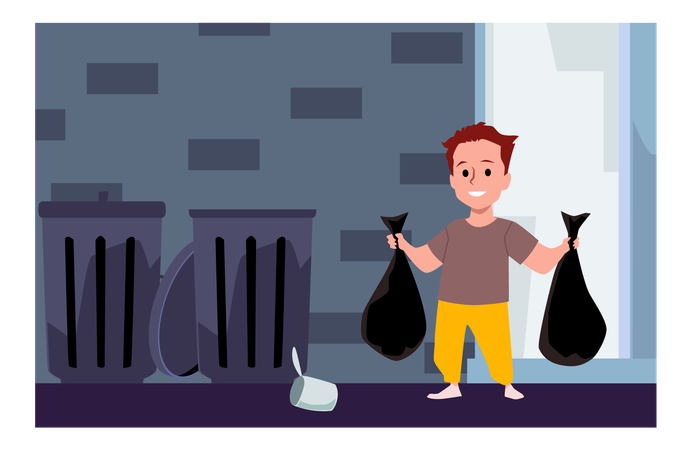 Garçon sortant les poubelles  Illustration