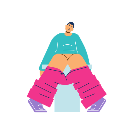 Garçon souriant et relaxant assis sur la cuvette des toilettes  Illustration