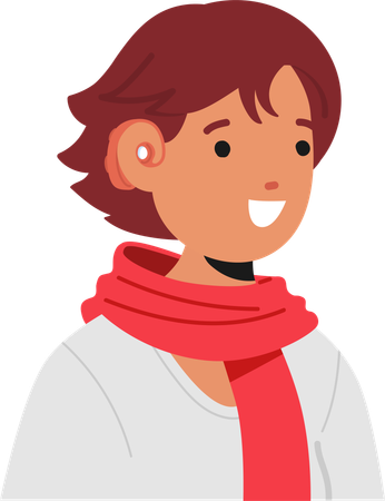 Garçon souriant portant un appareil auditif et un foulard rouge  Illustration