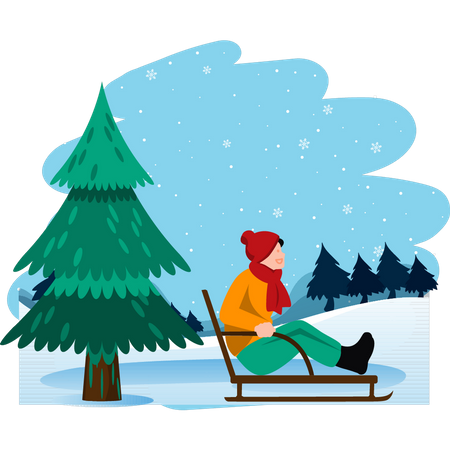 Garçon sur un traîneau à glace  Illustration