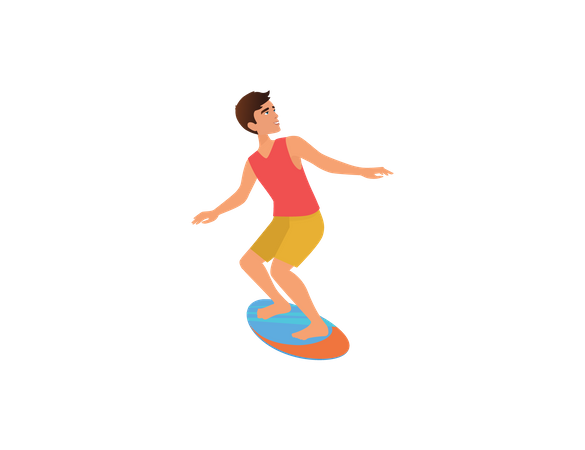 Garçon surfant à la plage  Illustration