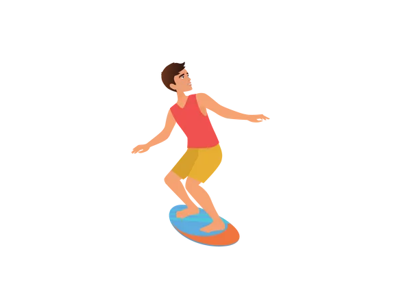 Garçon surfant à la plage  Illustration