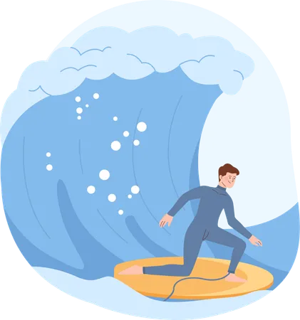 Garçon surfant sur les vagues  Illustration